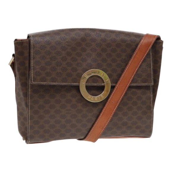 CELINE Macadam Canvas Shoulder Bag PVC Leather Brown Auth 85007 - Picture 1 of 16
